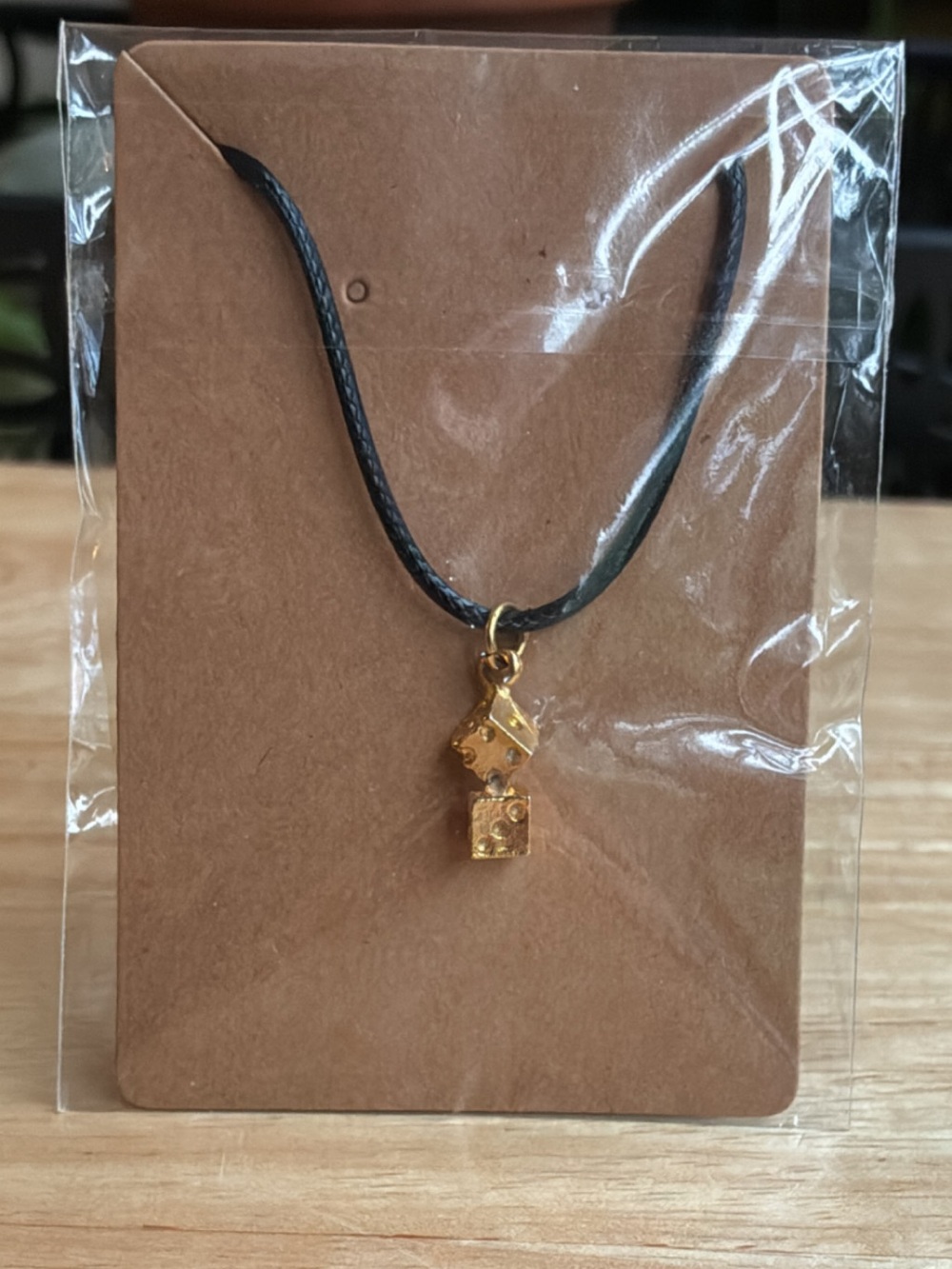 Golden Double-Dice Charm Cord Necklace